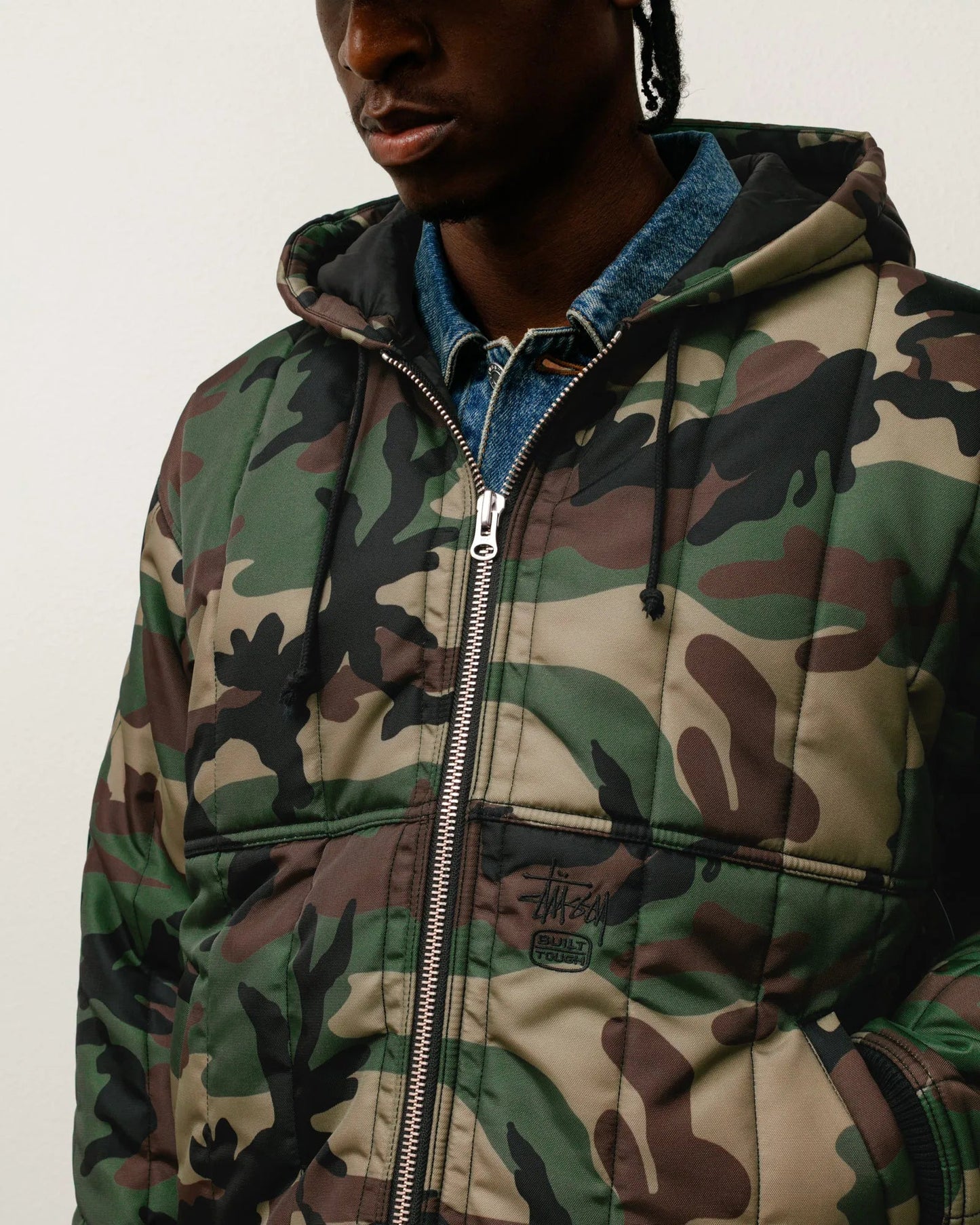 Stussy Quilted Nylon Work Jacket, woodland camo - Tiki Room Skateboards - 2