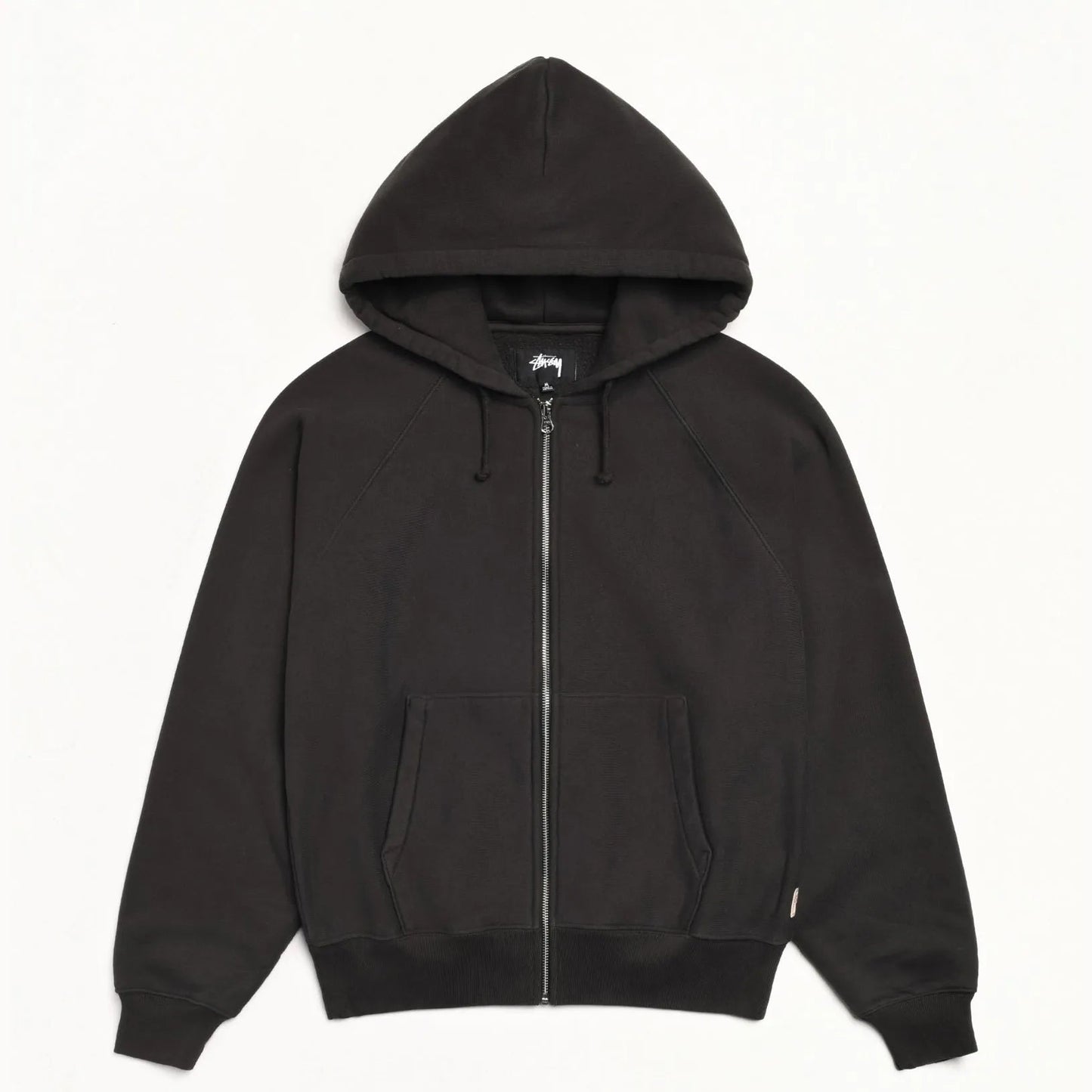 Stussy Raglan Zip Hood, washed black - Tiki Room Skateboards - 1