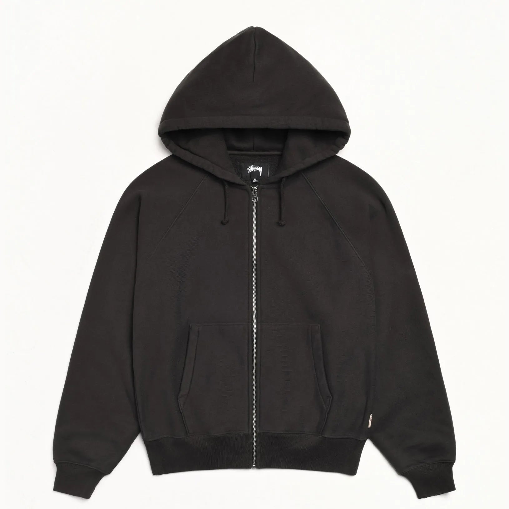 Stussy Raglan Zip Hood, washed black - Tiki Room Skateboards - 1
