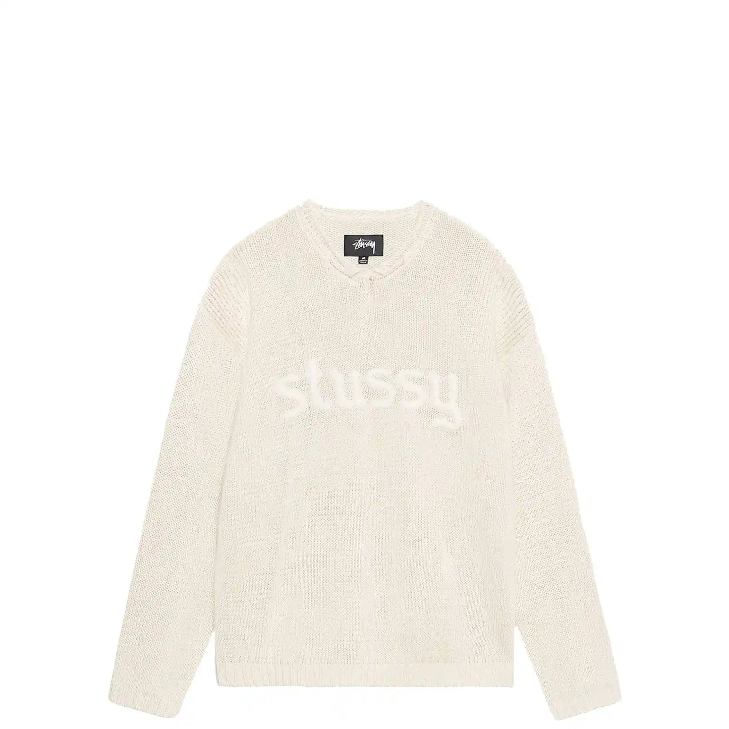 Stussy Roll V - Neck Logo Sweater, natural - Tiki Room Skateboards - 1