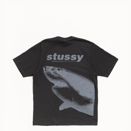 Stussy Shark Pigment Dyed Tee, faded black - Tiki Room Skateboards - 1