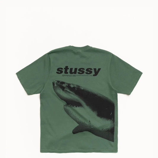 Stussy Shark Pigment Dyed Tee, pine - Tiki Room Skateboards - 1