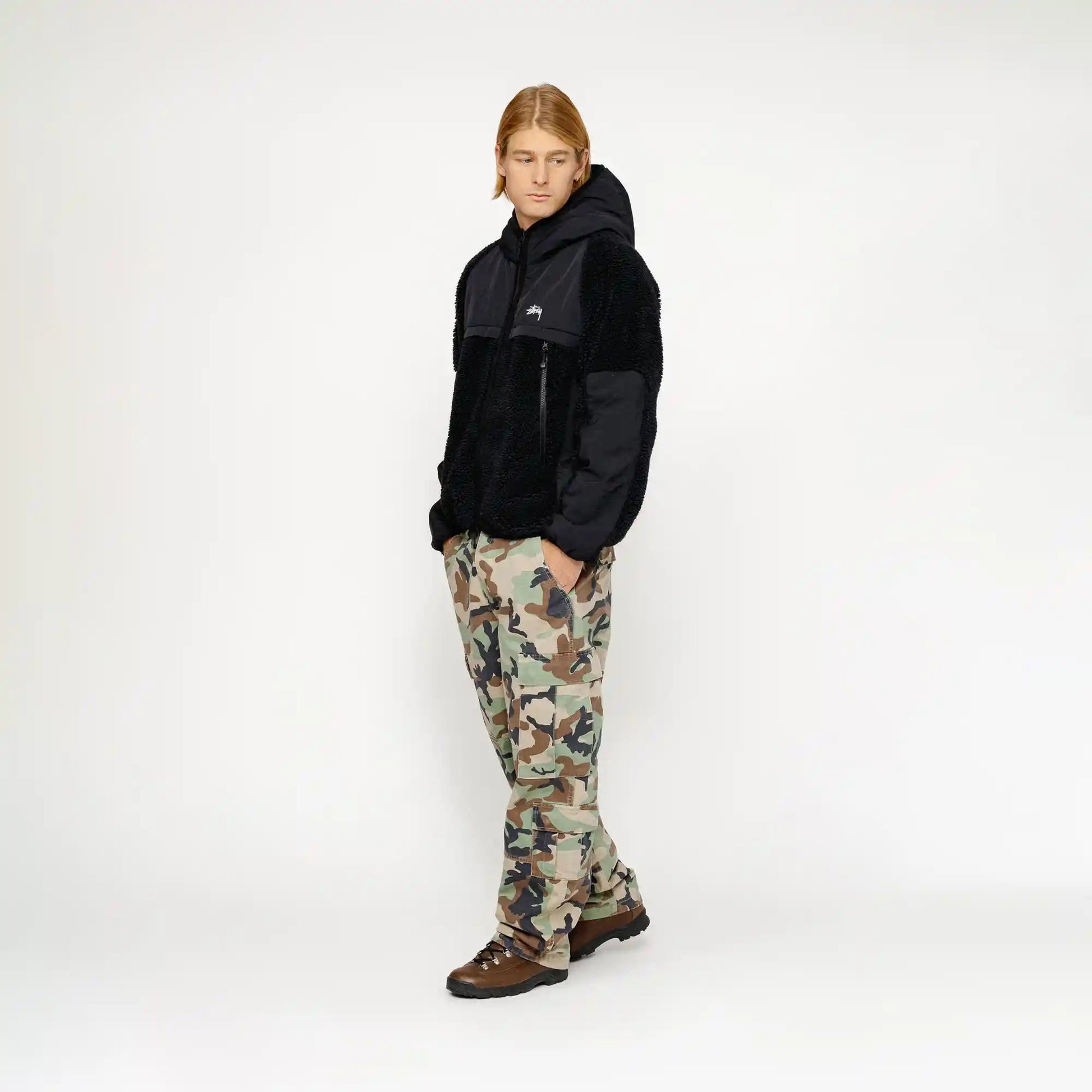 Stussy Sherpa Paneled Hooded Jacket, black - Tiki Room Skateboards - 3