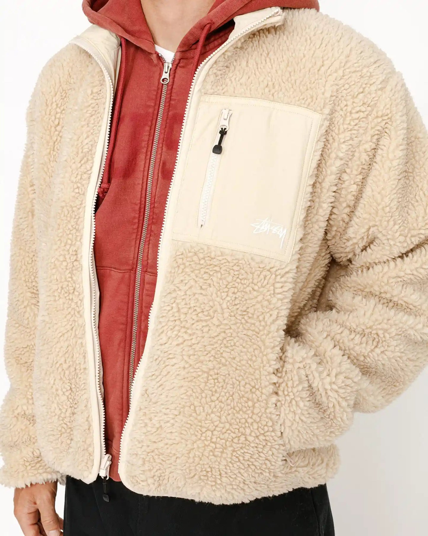 Stussy Sherpa Reversible Jacket, natural - Tiki Room Skateboards - 3