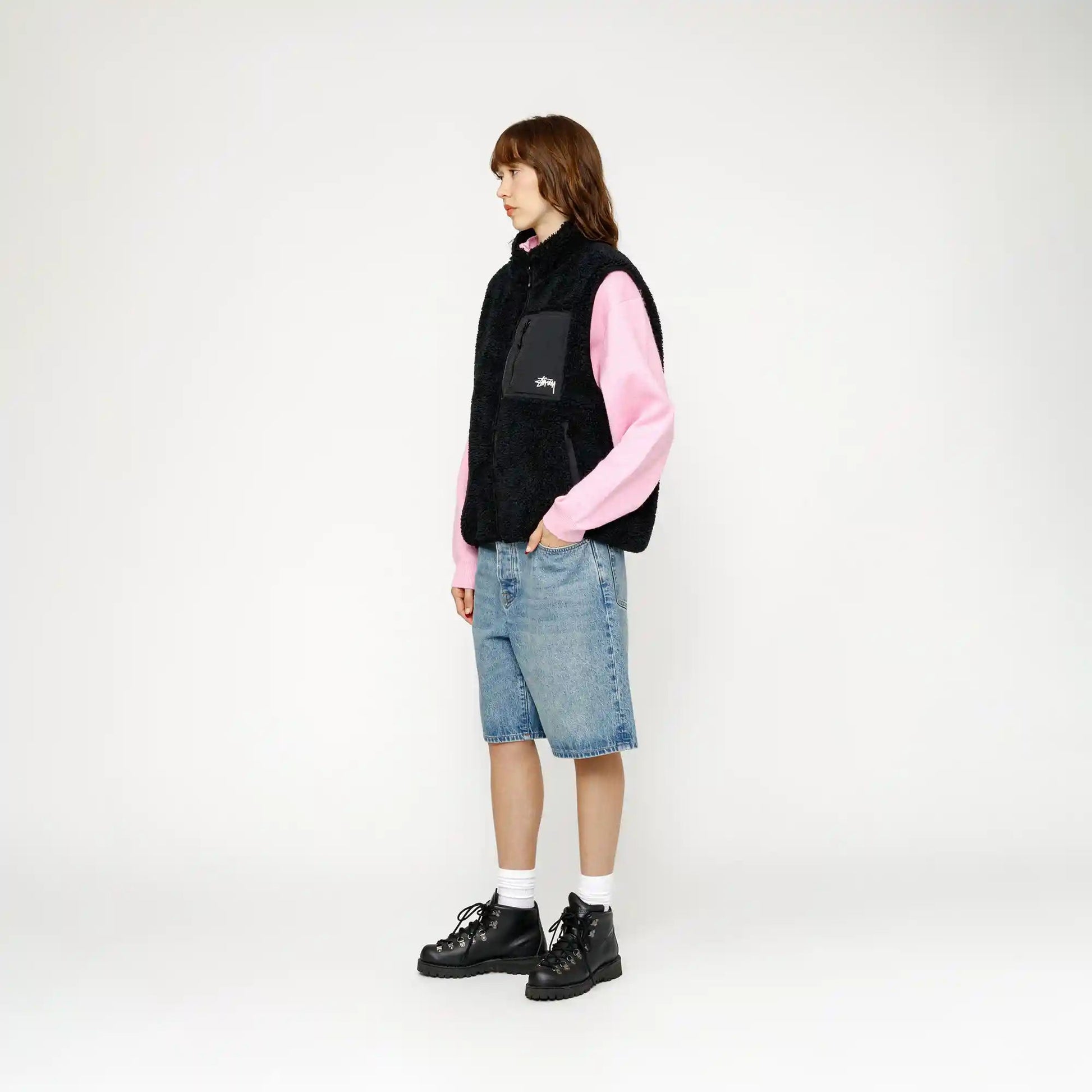 Stussy Sherpa Reversible Vest, black - Tiki Room Skateboards Stussy Sherpa Reversible Vest, black - Tiki Room Skateboards