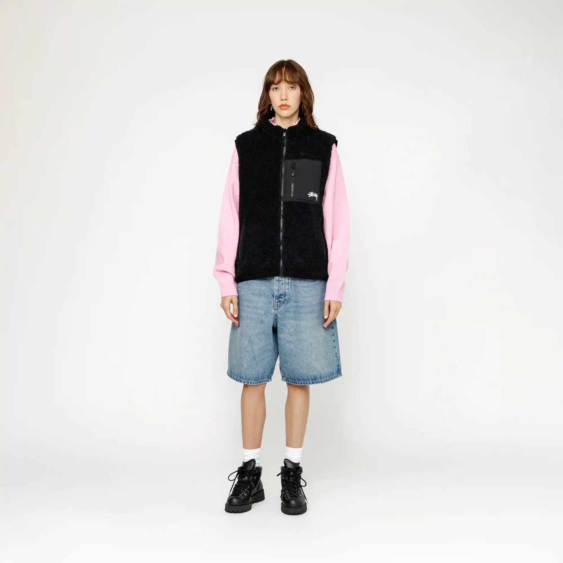 Stussy Sherpa Reversible Vest, black - Tiki Room Skateboards Stussy Sherpa Reversible Vest, black - Tiki Room Skateboards