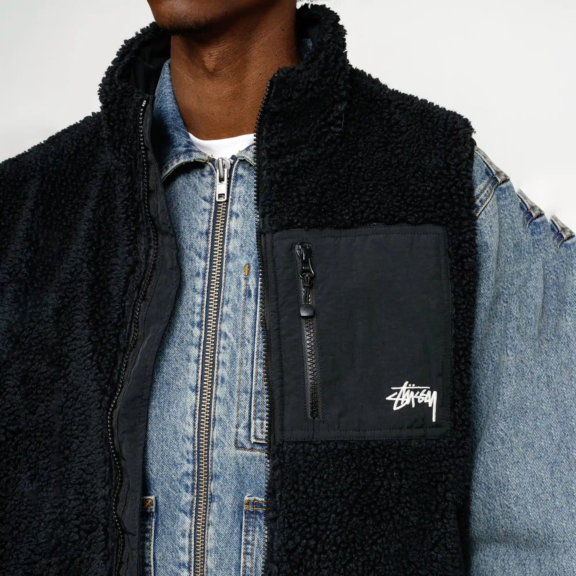 Stussy Sherpa Reversible Vest, black - Tiki Room Skateboards Stussy Sherpa Reversible Vest, black - Tiki Room Skateboards