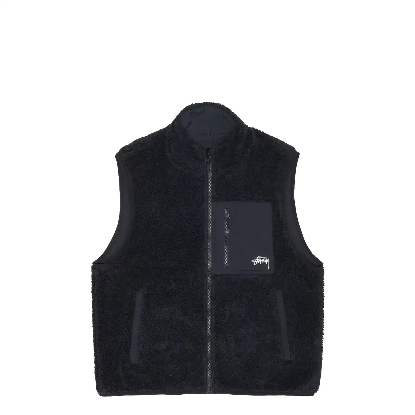 Stussy Sherpa Reversible Vest, black - Tiki Room Skateboards Stussy Sherpa Reversible Vest, black - Tiki Room Skateboards