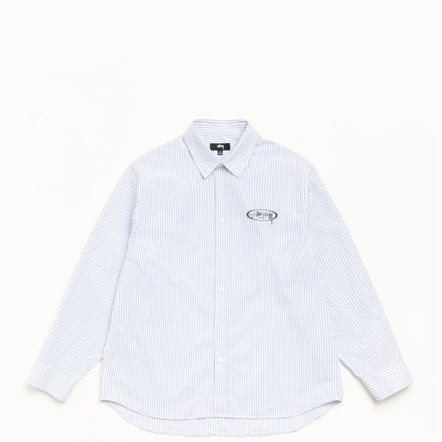 Stussy Standard Longsleeve Logo Shirt, blue stripe - Tiki Room Skateboards - 1