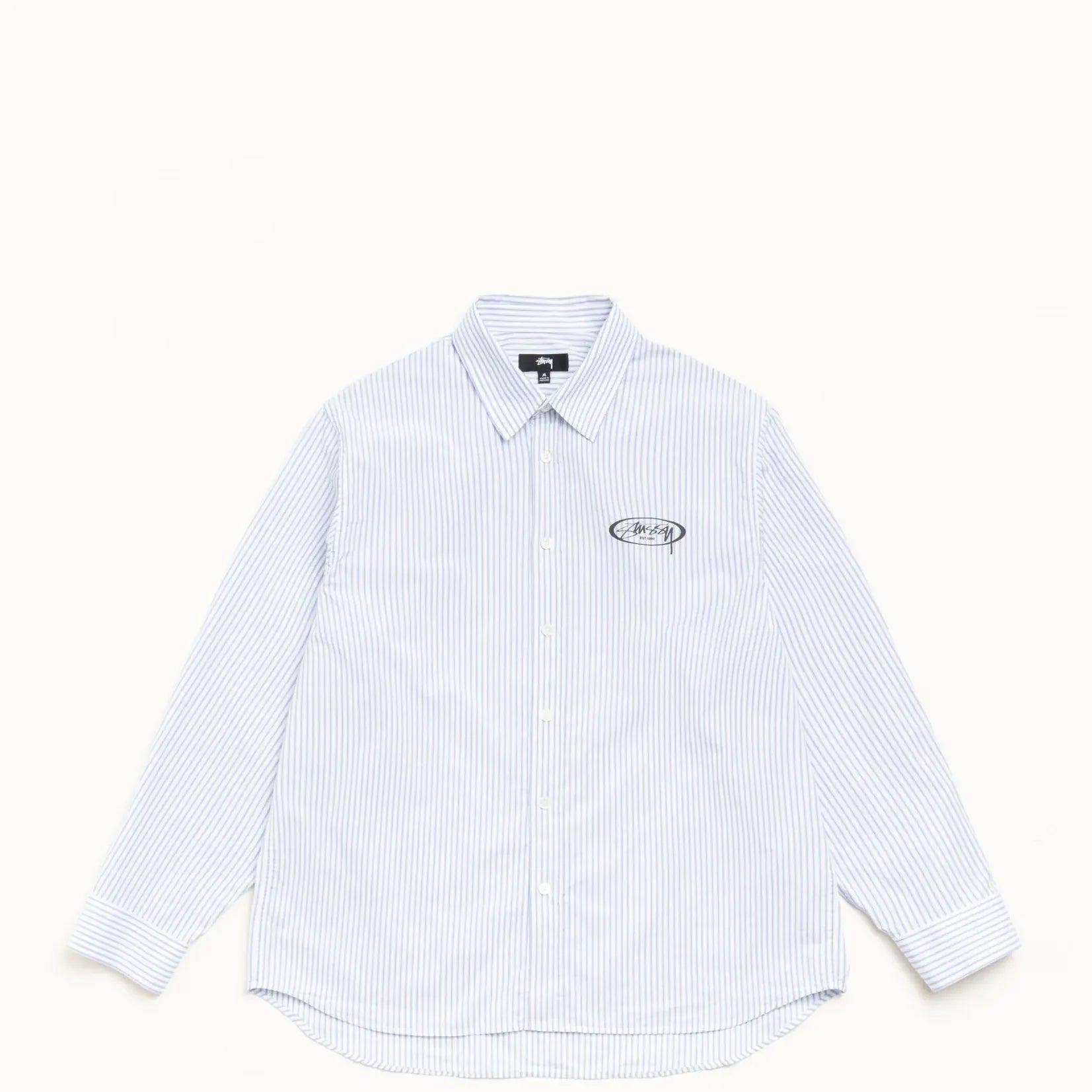 Stussy Standard Longsleeve Logo Shirt, blue stripe - Tiki Room Skateboards - 1