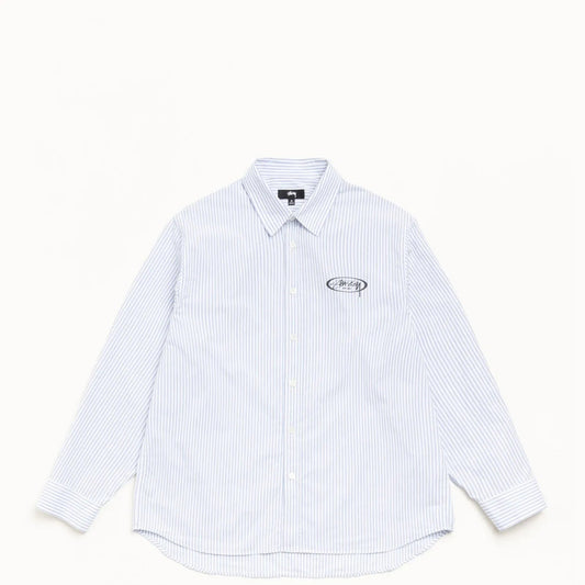 Stussy Standard Longsleeve Logo Shirt, blue stripe - Tiki Room Skateboards - 1