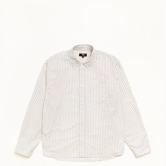 Stussy Standard Shirt, natural stripe - Tiki Room Skateboards - 1