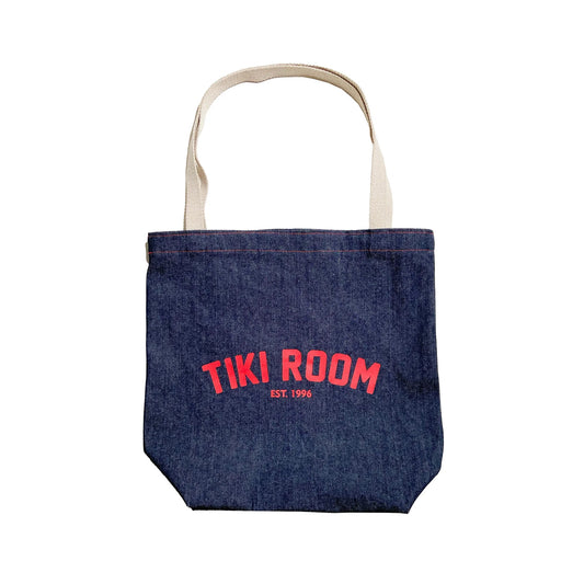 Tiki Room Arch Denim Tote, indigo with red print - Tiki Room Skateboards - 1