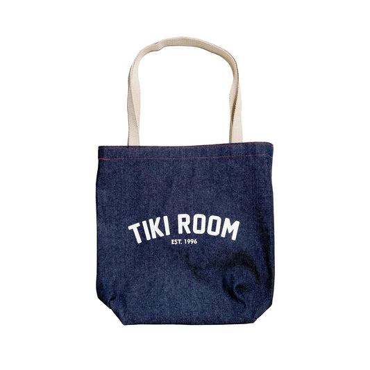 Tiki Room Arch Denim Tote, indigo with white print - Tiki Room Skateboards - 1