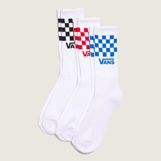 Vans Classic Check Crew socks, white (3 - Pack) - Tiki Room Skateboards - 1