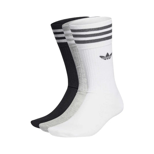 Adidas Solid Crew Socks 3 Pairs, white/medium grey heather/black - Tiki Room Skateboards - 1