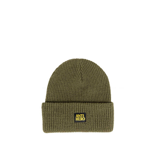 Anti Hero Lil Black Hero Cuff Beanie, olive/black/yellow - Tiki Room Skateboards - 1