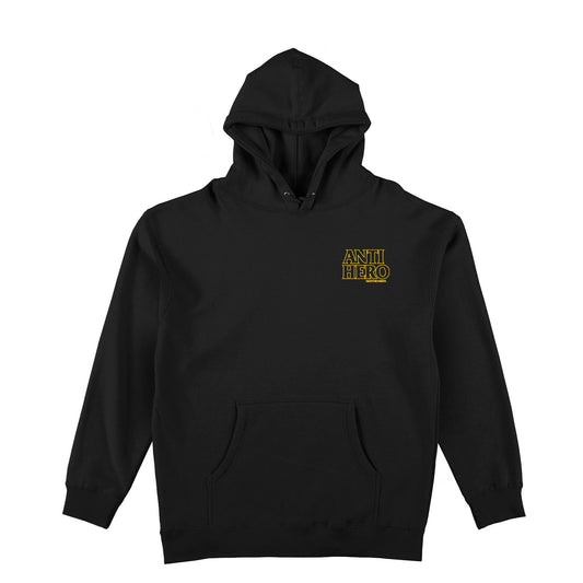 Anti Hero Lil Black Hero Outline Embroidered Hoodie, black w/ yellow embroidery - Tiki Room Skateboards