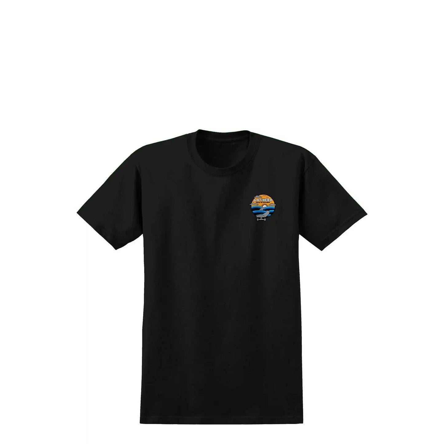 Anti Hero Road To Nowhere T-Shirt, black w/ multi color print - Tiki Room Skateboards - 1