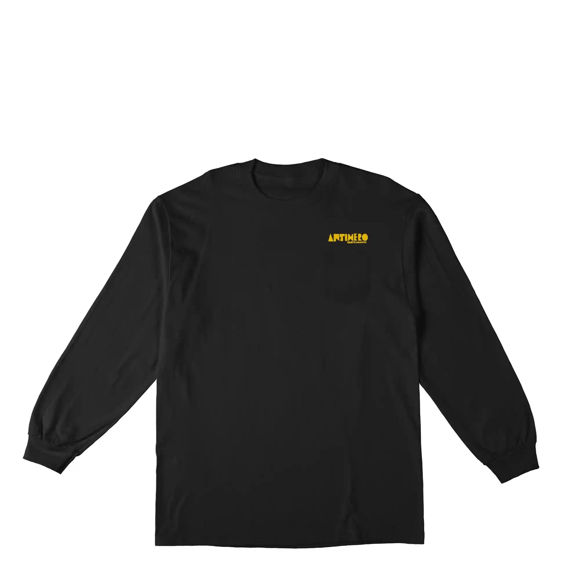 Anti Hero Slingshot Long Sleeve Pocket T-Shirt, black w/ yellow prints - Tiki Room Skateboards - 2
