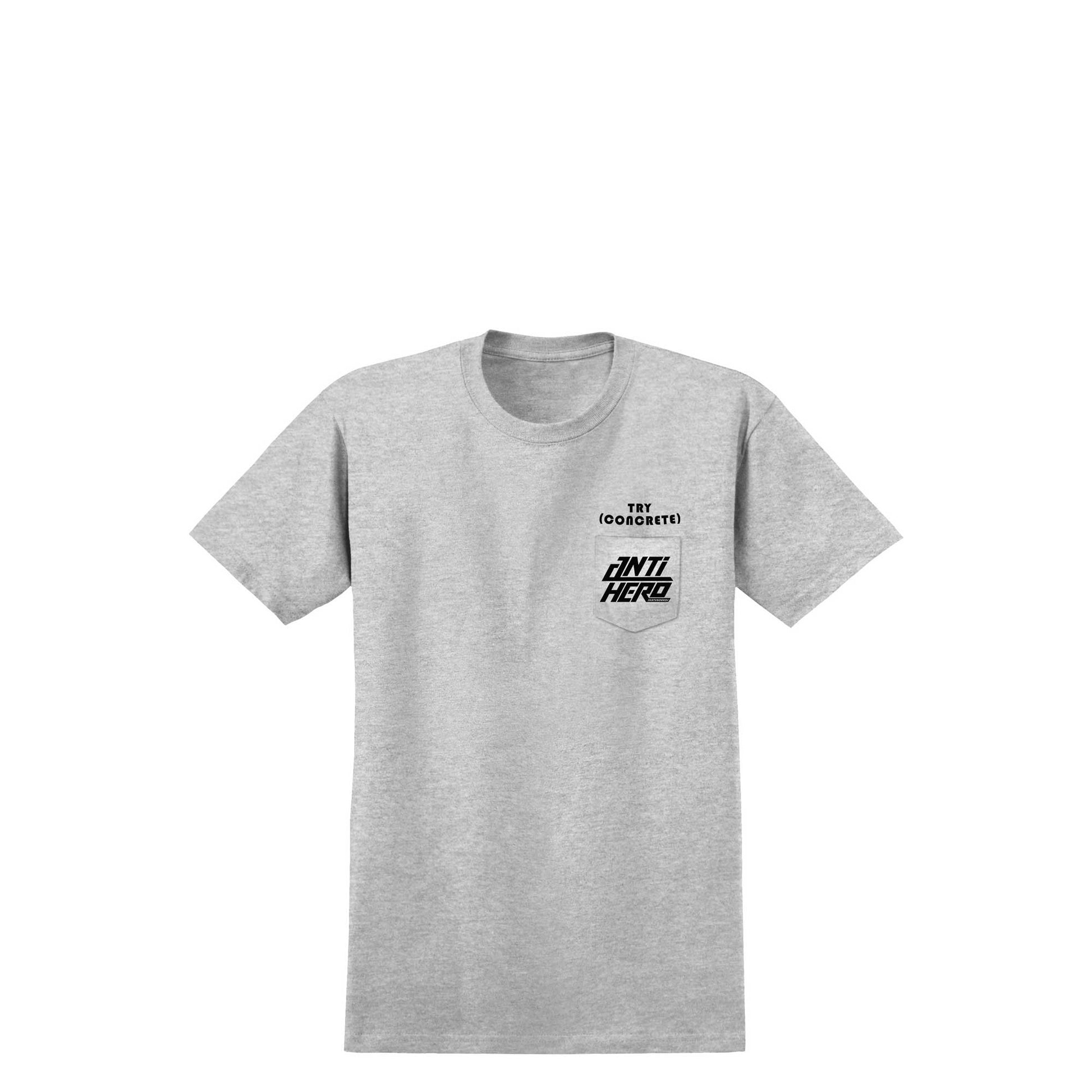 Anti Hero Try Concrete S/S Pocket T-Shirt, athletic heather w/ black prints - Tiki Room Skateboards - 1