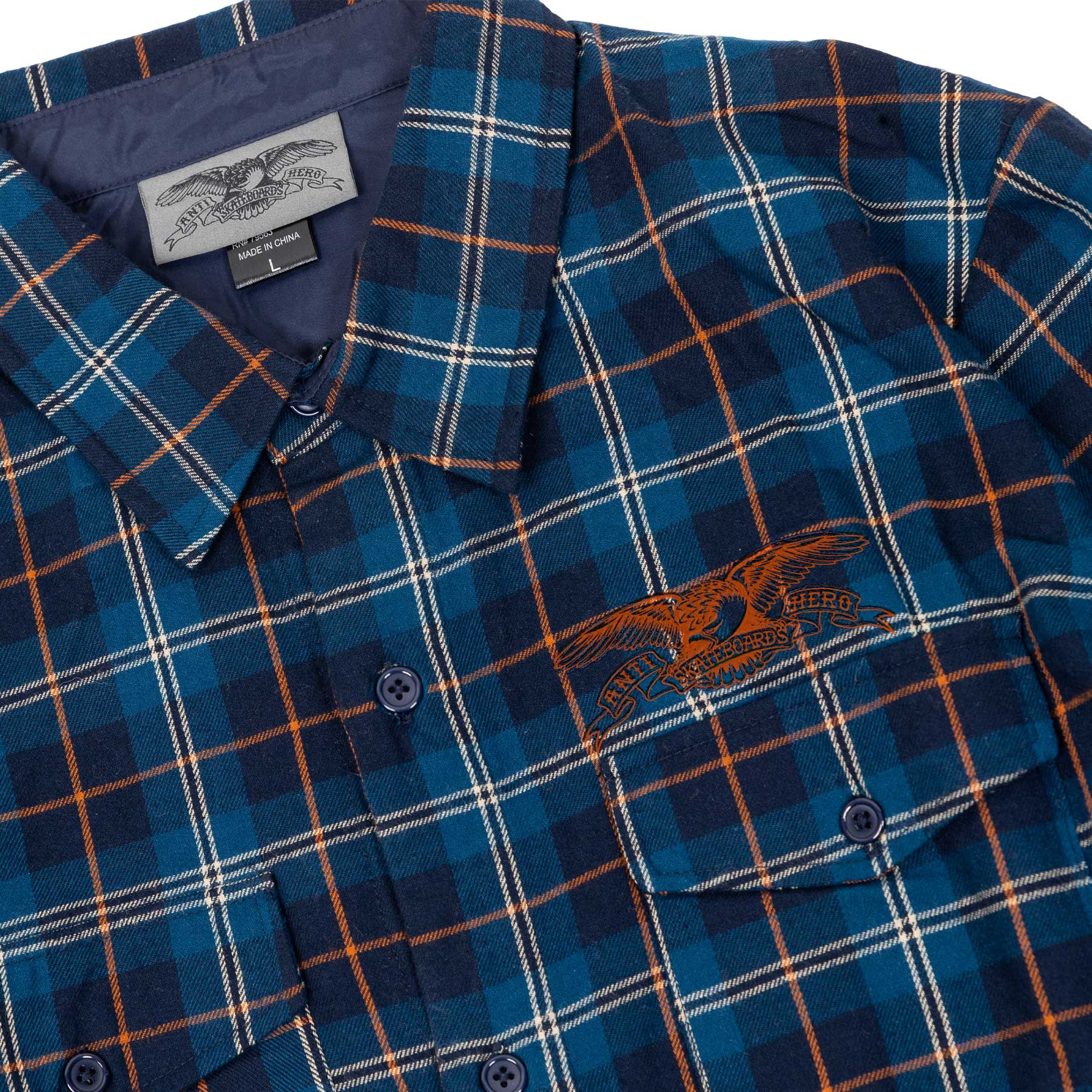 Antihero Basic Eagle Flannel Shirt Custom Shirt, multi color w/ orange embroidery - Tiki Room Skateboards - 3