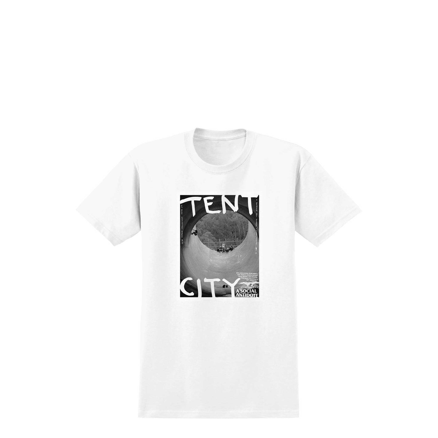 Antihero Tent City T-Shirt, white w/ photo print - Tiki Room Skateboards - 1
