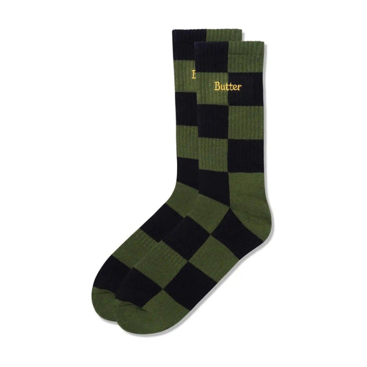 Butter Goods Checkered Socks, black / sage - Tiki Room Skateboards - 1