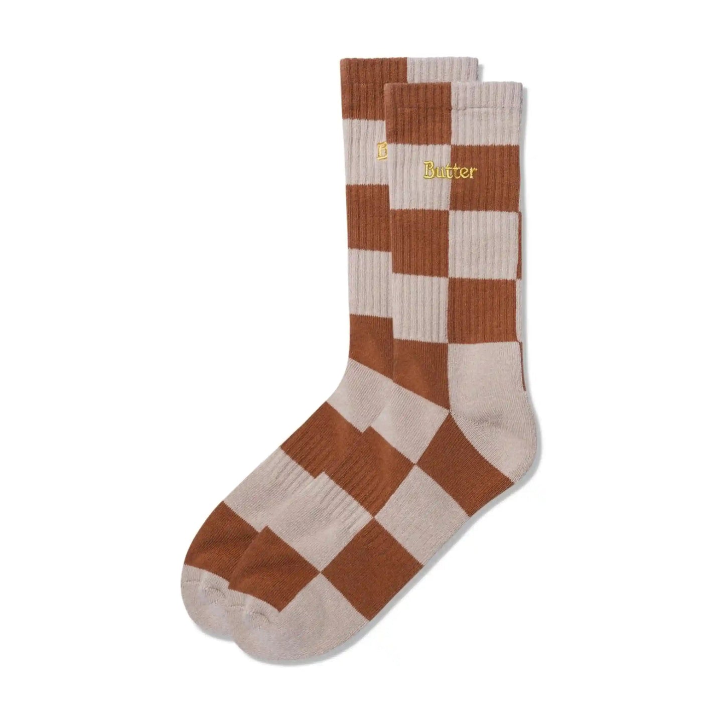 Butter Goods Checkered Socks, sand / brown - Tiki Room Skateboards - 1