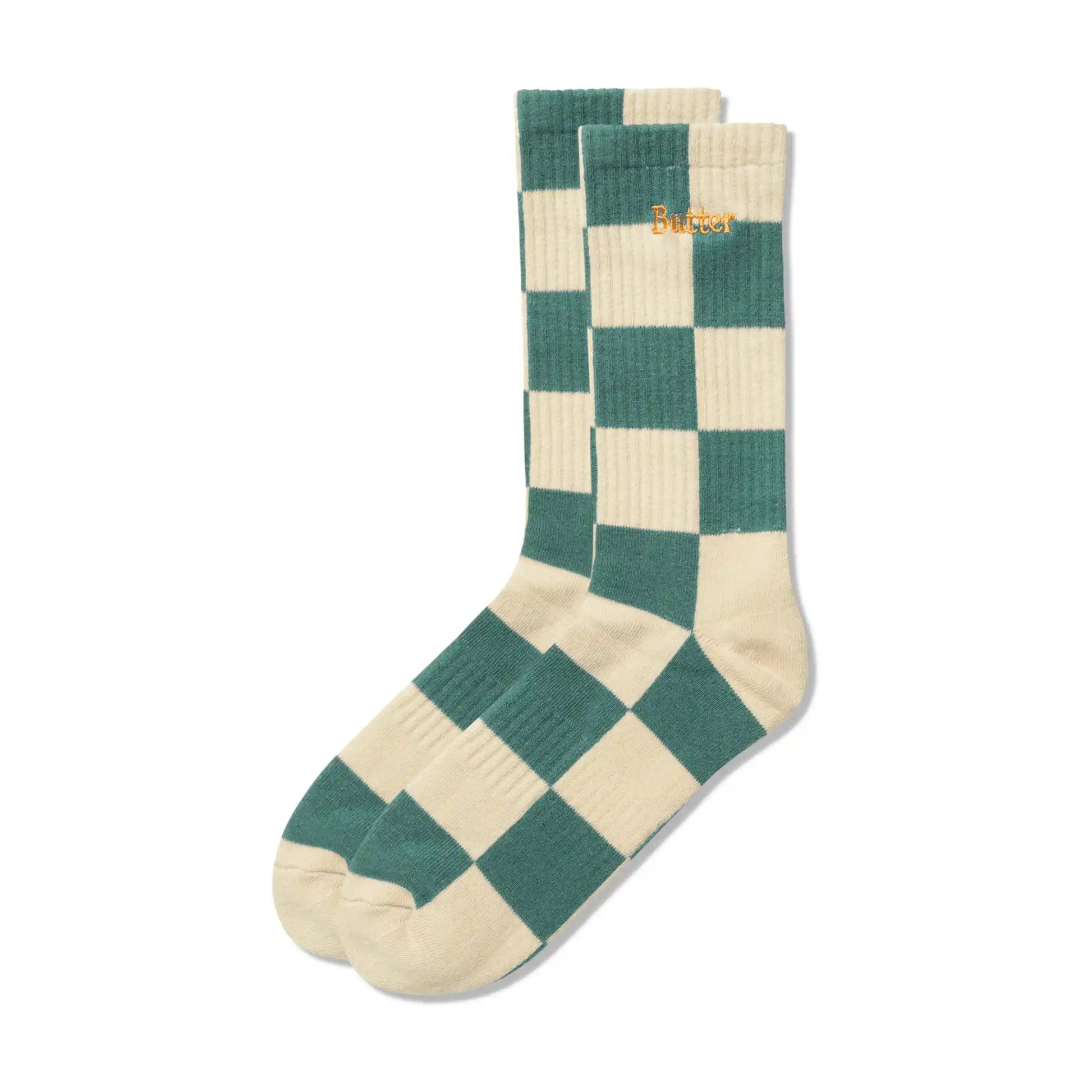 Butter Goods Checkered Socks, teal / tan - Tiki Room Skateboards - 1