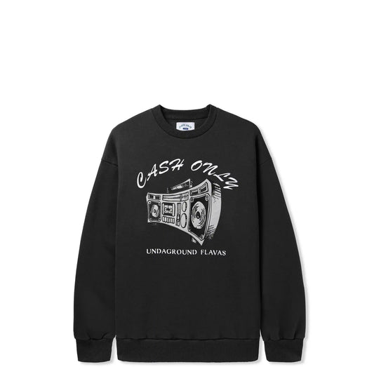 Cash Only Boombox Nylon Applique Crewneck Sweatshirt, black - Tiki Room Skateboards - 1