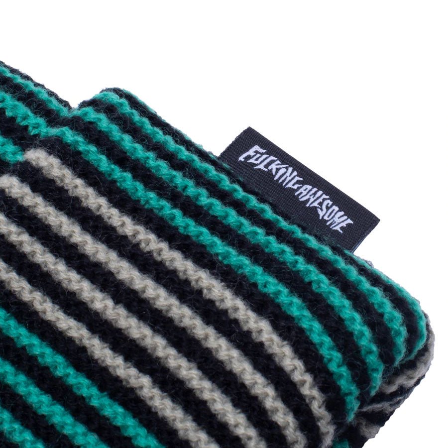 Fucking Awesome Stripe Beanie, green / khaki - Tiki Room Skateboards - 2