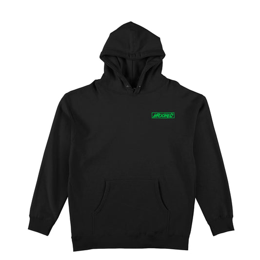 Krooked Moonsmile Raw Hoodie, black w/ green prints - Tiki Room Skateboards - 1