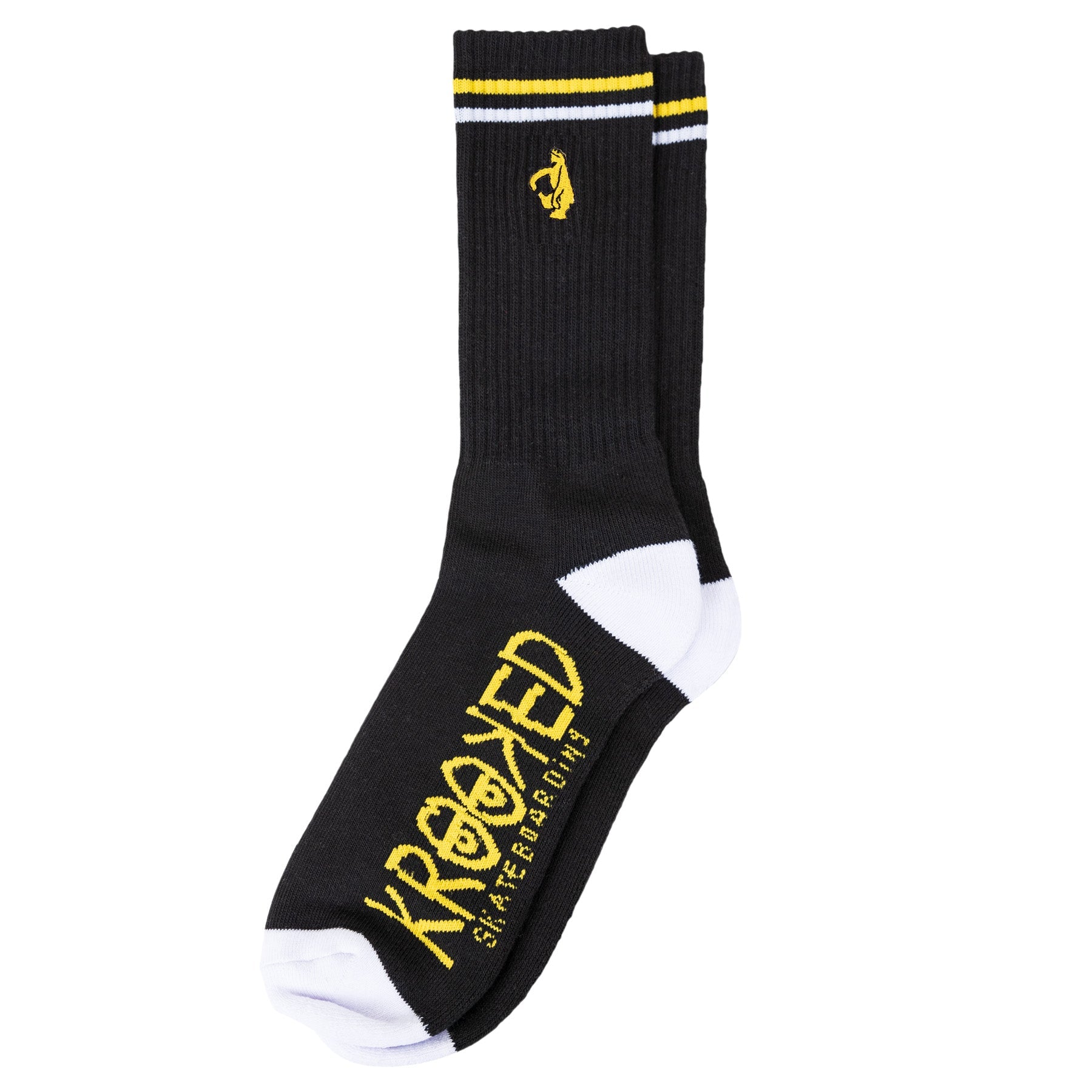 Krooked Shmoo Emb Sock, black/white/yellow - Tiki Room Skateboards - 1