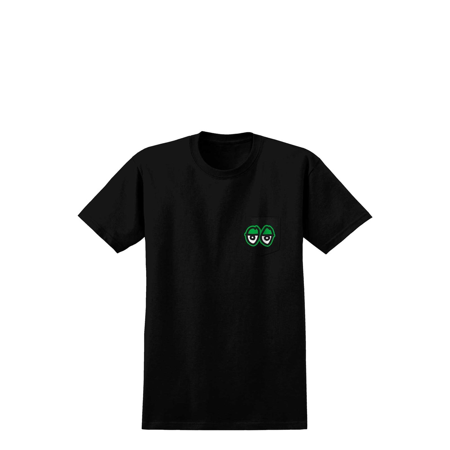 Krooked Strait Eyes S/S Pocket T-Shirt, black w/ green prints - Tiki Room Skateboards - 1