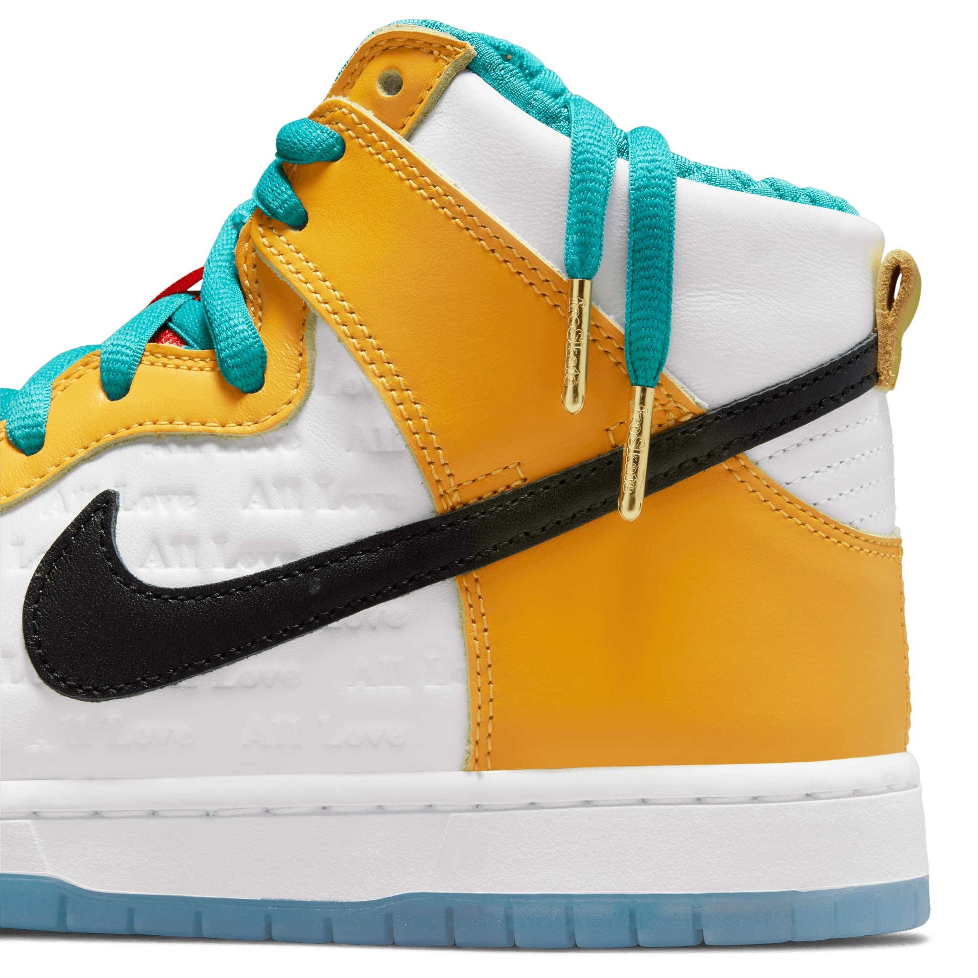 Nike SB Dunk High Pro froSkate, white/metallic gold - university red - Tiki Room Skateboards - 15
