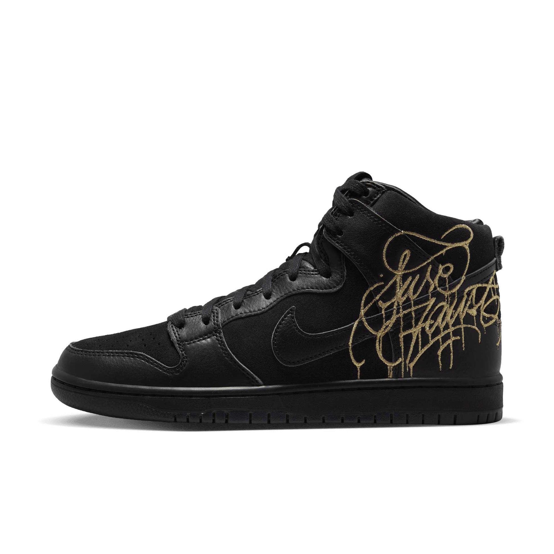 Nike SB Dunk High Pro QS Faust, black/black - metallic gold - Tiki Room Skateboards - 2