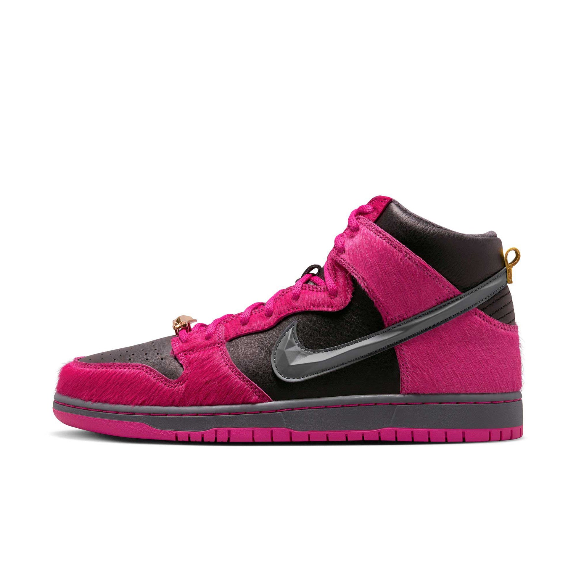 Nike SB Dunk High X Run The Jewels, active pink/black - metallic gold - Tiki Room Skateboards - 9