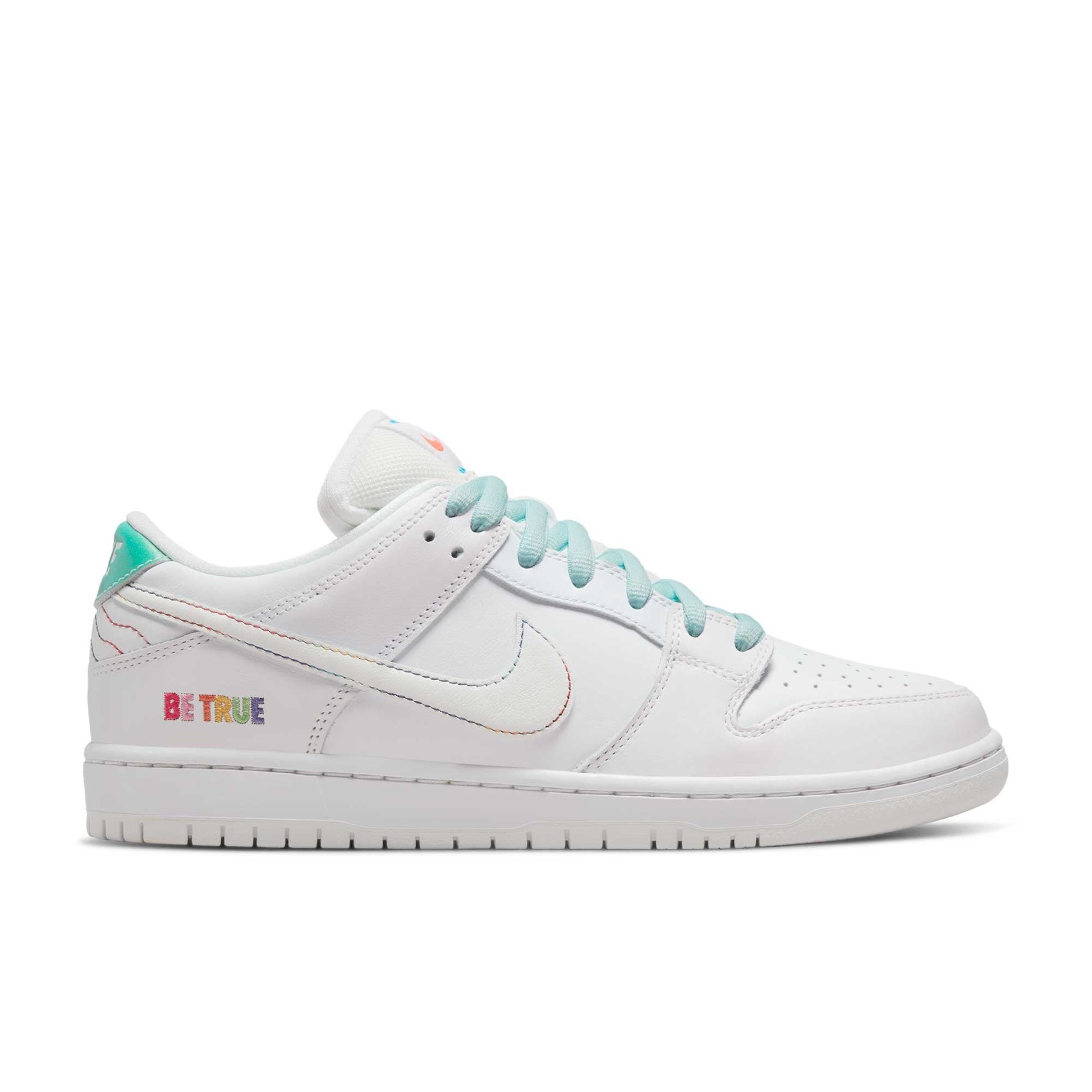 Nike SB Dunk Low Pro Be True, white/summit white - rainbow - Tiki Room Skateboards - 1
