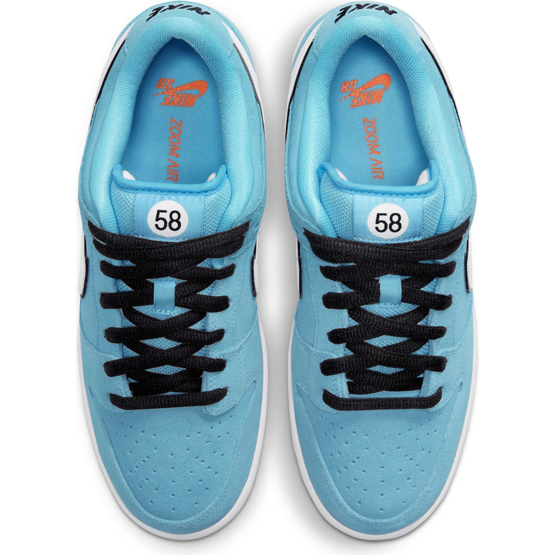Nike SB Dunk Low Pro, blue chill/white - safety orange - black - Tiki Room Skateboards - 8