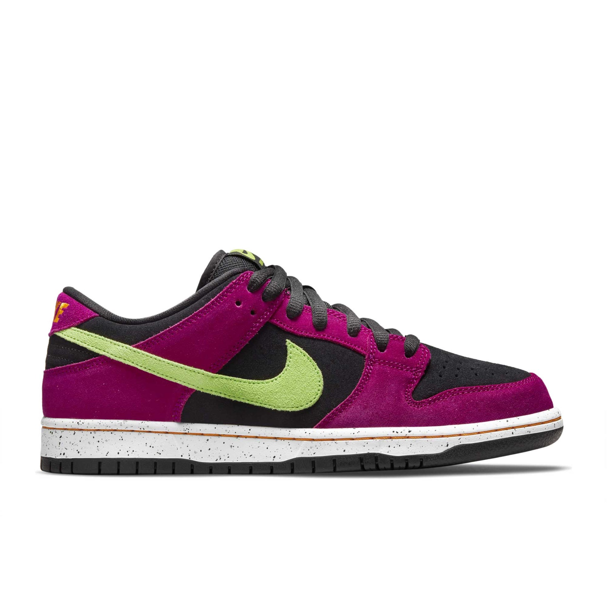 Nike SB Dunk Low Pro, red plum/citron - black - taxi - Tiki Room Skateboards - 1