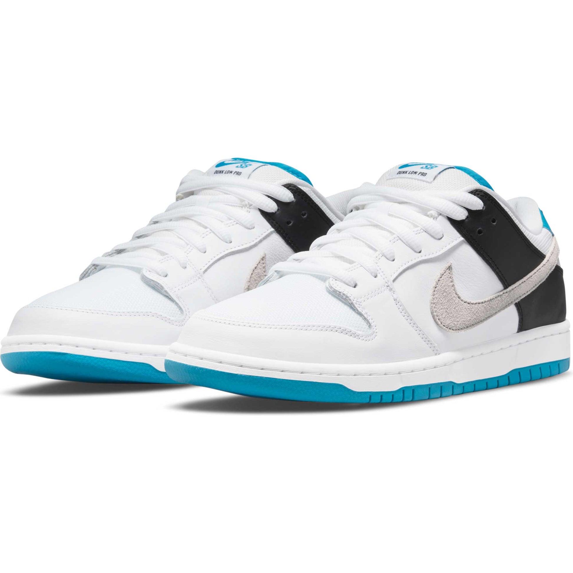 Nike SB Dunk Low Pro, white/neutral grey - black - laser blue - Tiki Room Skateboards - 3