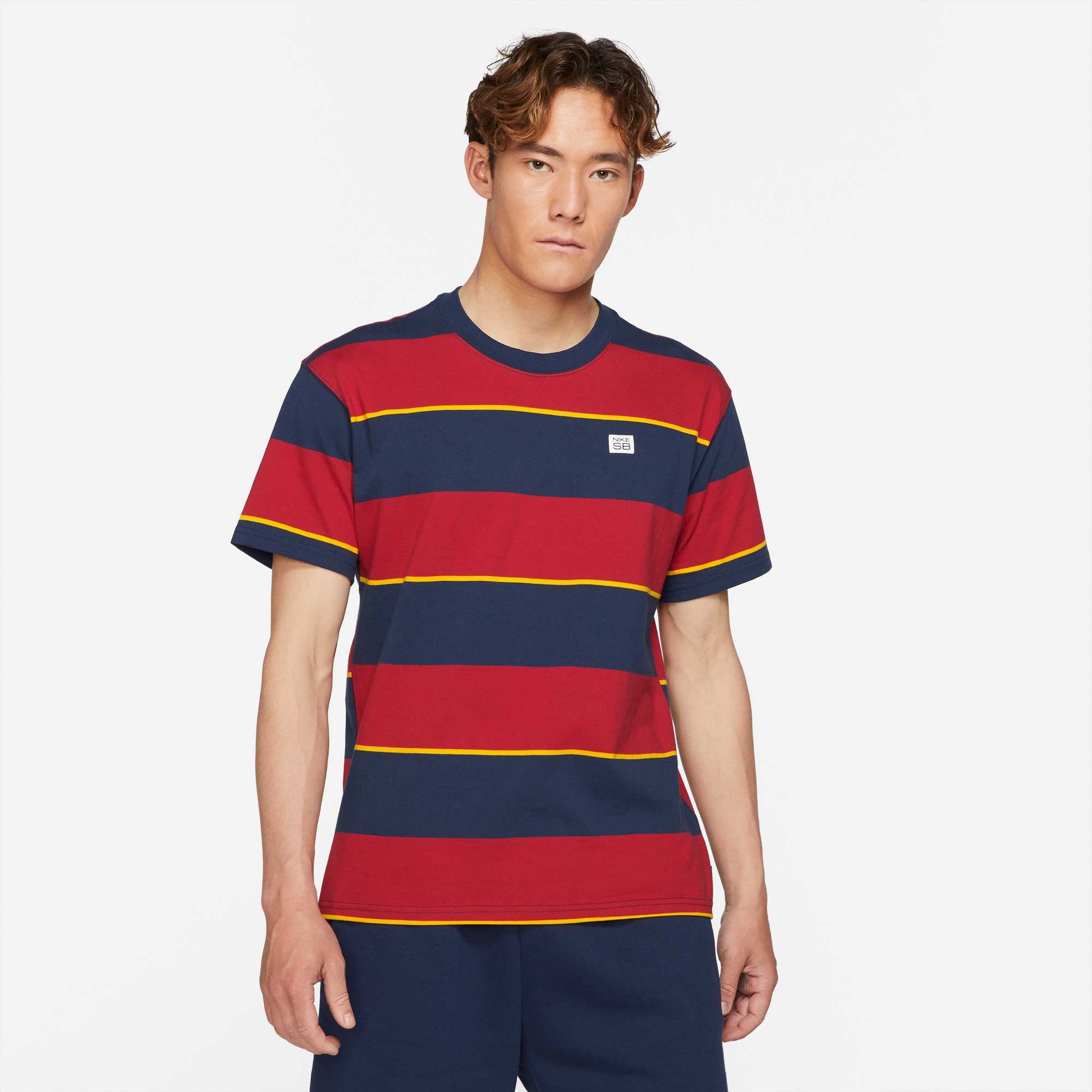 Nike SB Men's Striped Skate T-Shirt, midnight navy - Tiki Room Skateboards - 1