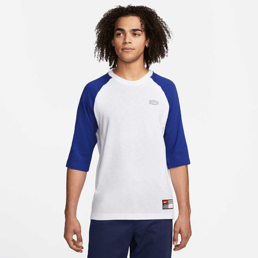 Nike SB Raglan Skate T-Shirt, white/deep royal blue - Tiki Room Skateboards - 1