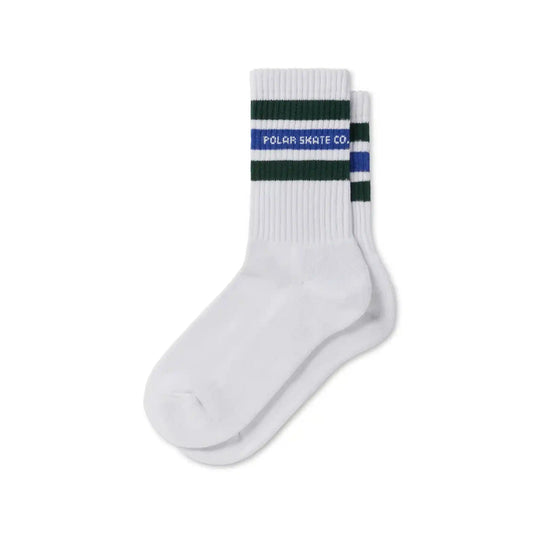 Polar Fat Stripe Socks, white / green / blue - Tiki Room Skateboards - 1