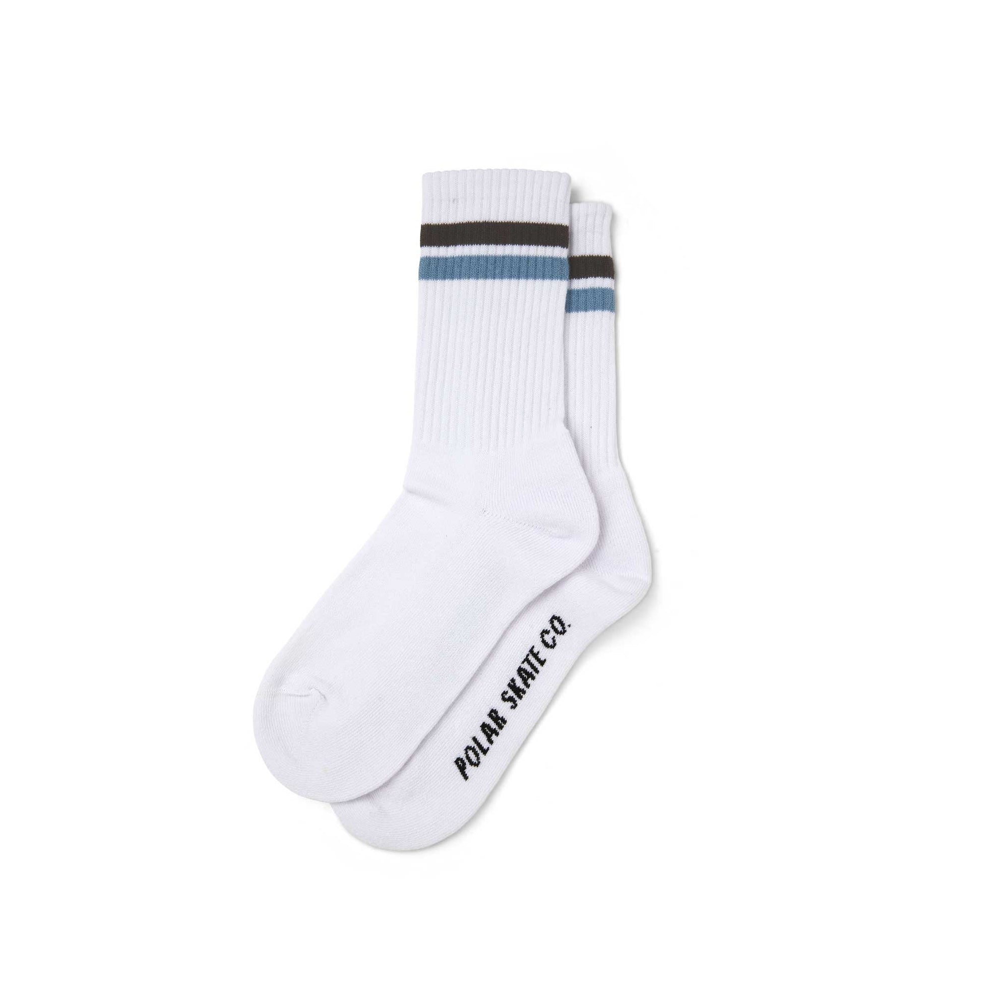 Polar Stripe Socks, White / Brown / Blue - Tiki Room Skateboards - 1