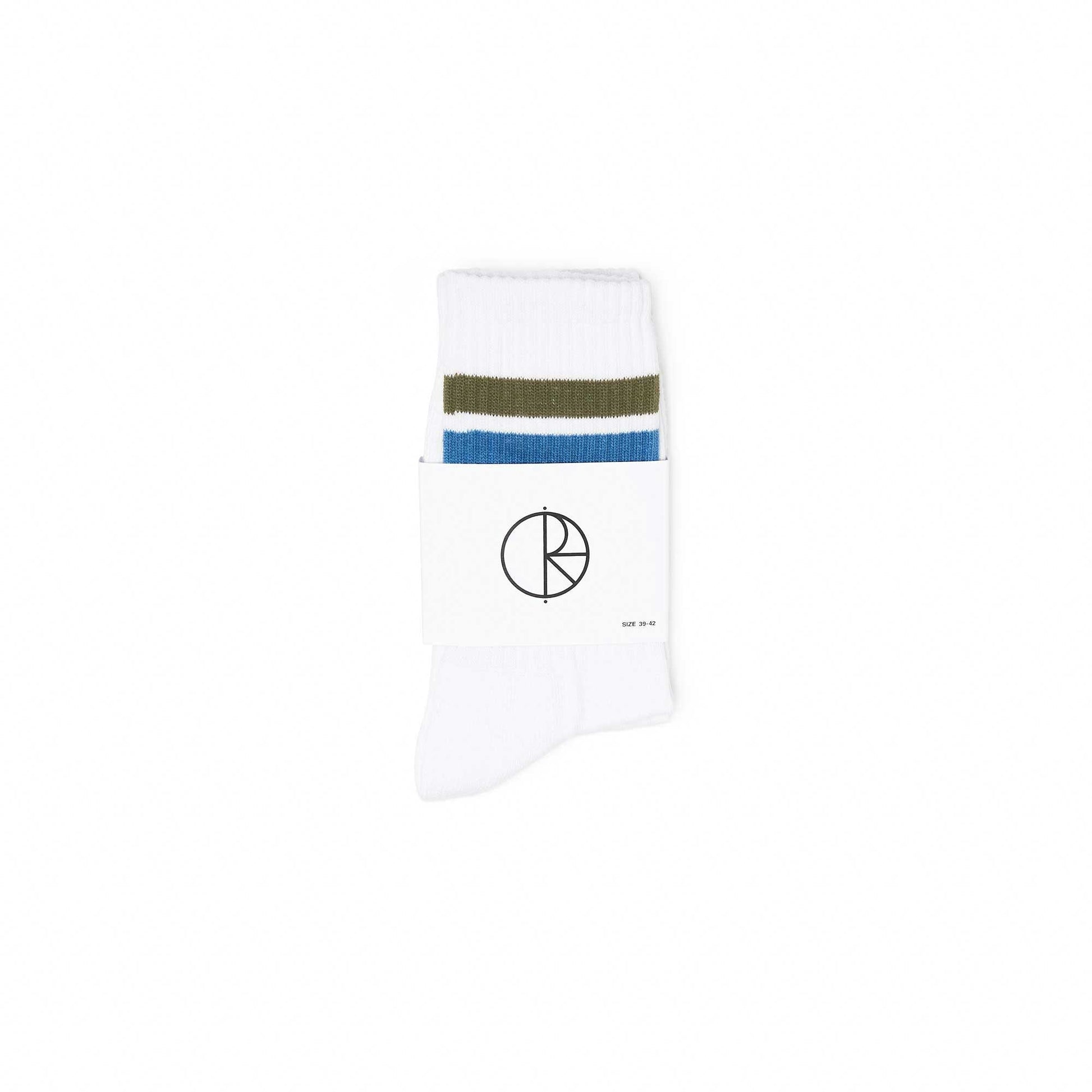 Polar Stripe socks, white/army/blue, white/army/blue - Tiki Room Skateboards - 2