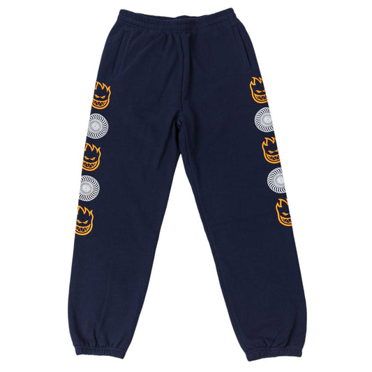 Spitfire Bighead Swirl Combo Custom Sweatpants, navy w/ orange & white prints - Tiki Room Skateboards - 1