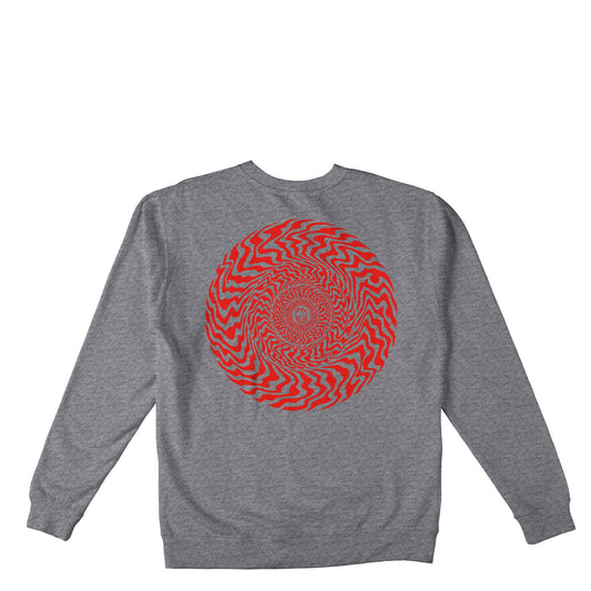 Spitfire Swirled Classic Crewneck Sweatshirt, grey heather w red prints - Tiki Room Skateboards - 1