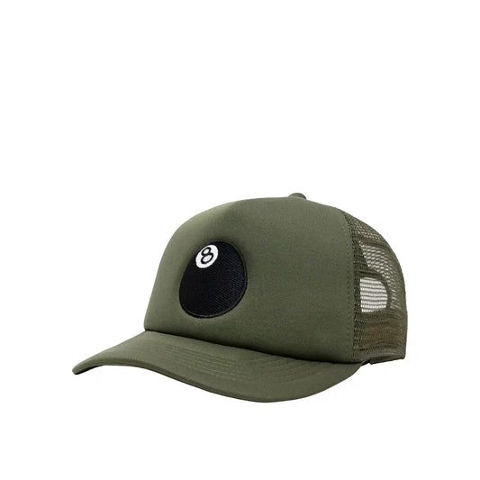 Stussy 8 Ball Trucker Cap, olive - Tiki Room Skateboards - 1